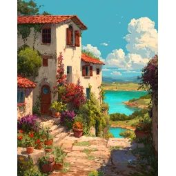 Peinture diamantée avec sous-châssis "Villa au bord du lac" 40x50 cm DP441