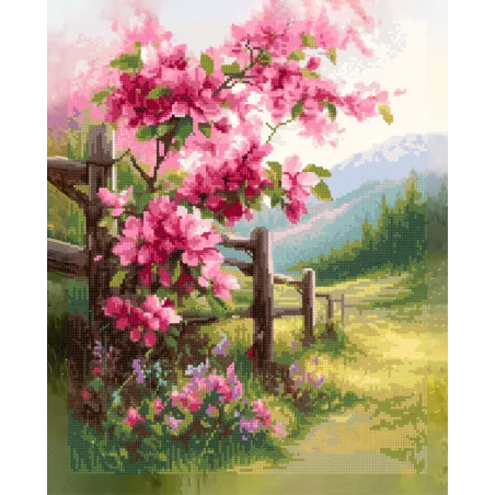 Deimantų mozaika su porėmiu "Žydinti tvora" 40x50 cm DP439