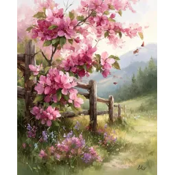 Peinture diamant avec sous-châssis "Clôture Fleurie" 40x50 cm DP439