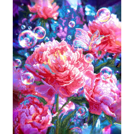 Peinture diamant avec sous-cadre "Pivoines" 40x50 cm DP431