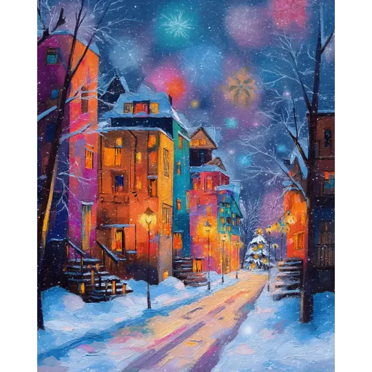 Алмазная живопись с подрамником "Зимний город" 40x50 см DP430