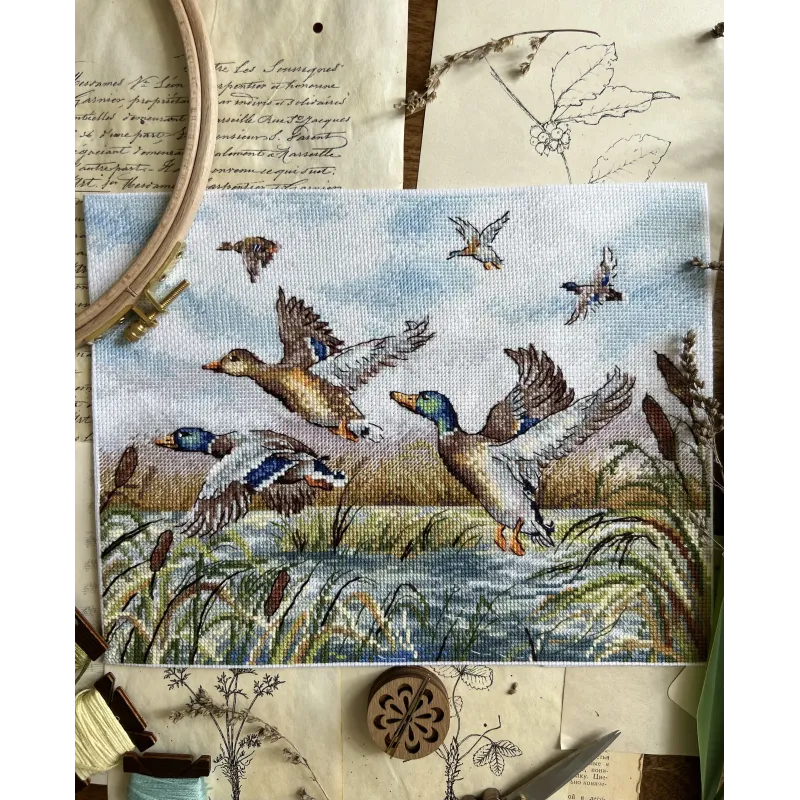 Cross stitch kit "The ducks are flying" 25,5 х 19,5 cm SANL-26