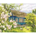 Kreuzstichset „Flieder in der Nähe des Hauses“ 28 х 22,2 cm SANS-77
