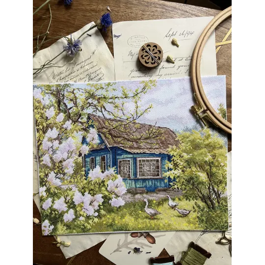 Kit de point de croix "Lilas près de la maison" 28 x 22,2 cm SANS-77