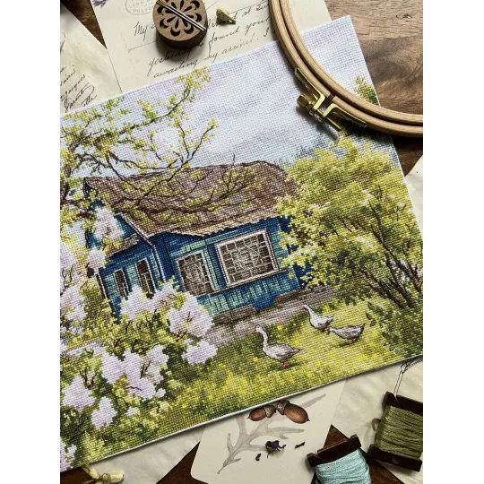 Kit de point de croix "Lilas près de la maison" 28 x 22,2 cm SANS-77