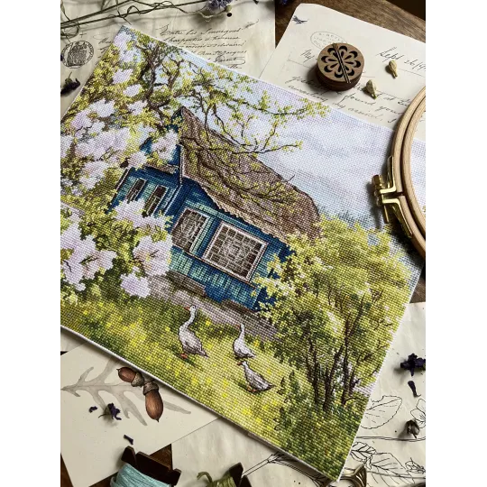 Kit de point de croix "Lilas près de la maison" 28 x 22,2 cm SANS-77