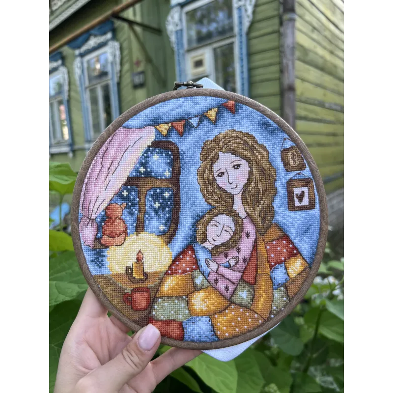 Kit de point de croix "Chaleur de maman" 19 x 19 cm SANM-41