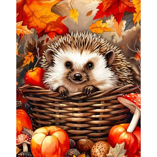 Diamond Painting with subframe Hedgehog in mushrooms 30x40 cm VA813