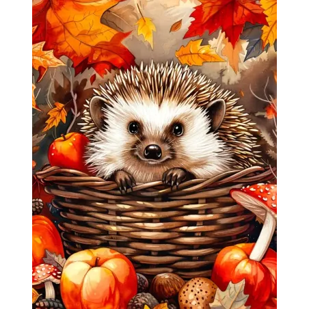 Алмазная мозаика на подрамнике Ежик в грибах 30x40 см VA813