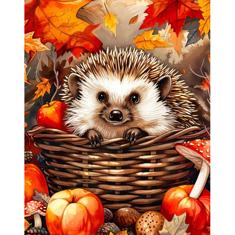 Deimantinis paveikslas su porėmiu Ežiukas grybuose 30x40 cm VA813