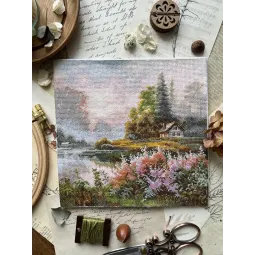 Kit de point de croix "Terre de brumes" 19x19 cm SANK-69