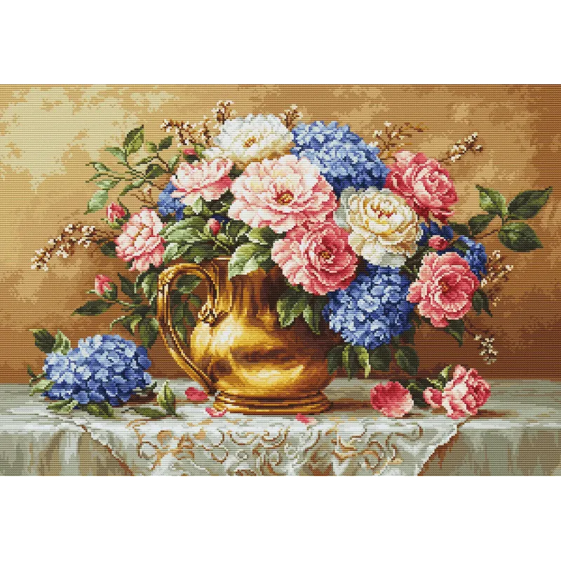 Kryželiu siuvinėjimo rinkinys. „Auksinis žydėjimas“ 48x33cm SB723