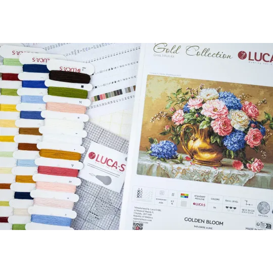 Kryželiu siuvinėjimo rinkinys. „Auksinis žydėjimas“ 48x33cm SB723