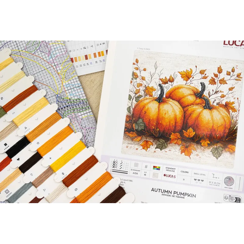 Kryželiu siuvinėjimo rinkinys. "Rudens moliūgas" 19x18 cm SB1434