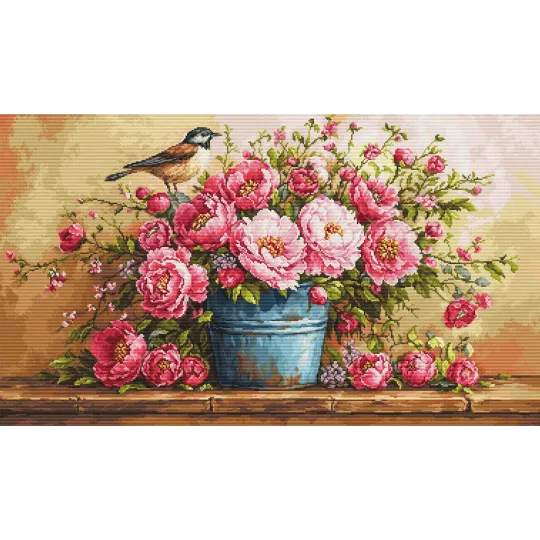 Kreuzstich-Set. "Üppiger Blumenstrauß" 60 x 35 cm SB7055