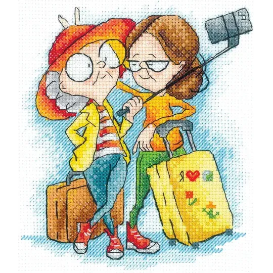 Kit de point de croix "Granny Travelers" 12 х 14 cm SANB-28