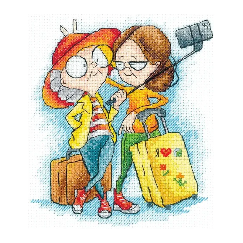 Kit de point de croix "Granny Travelers" 12 х 14 cm SANB-28