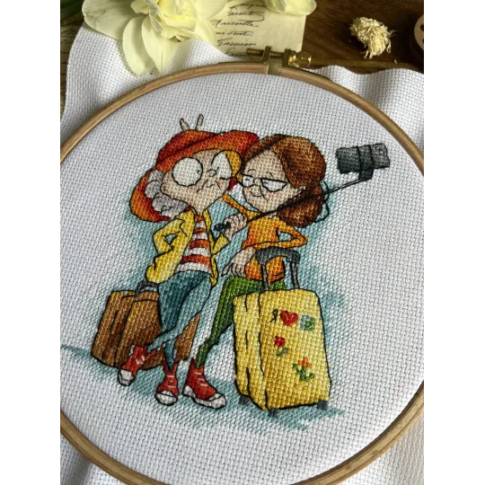 Kit de point de croix "Granny Travelers" 12 х 14 cm SANB-28