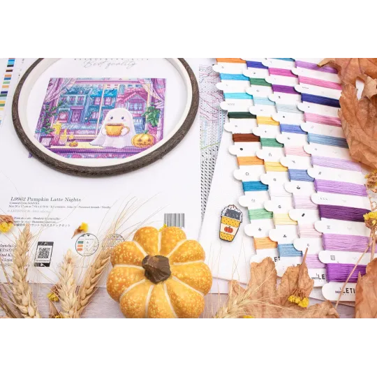 Cross stitch kit "Pumpkin Latte Nights" 20x17 cm SLETIL9962