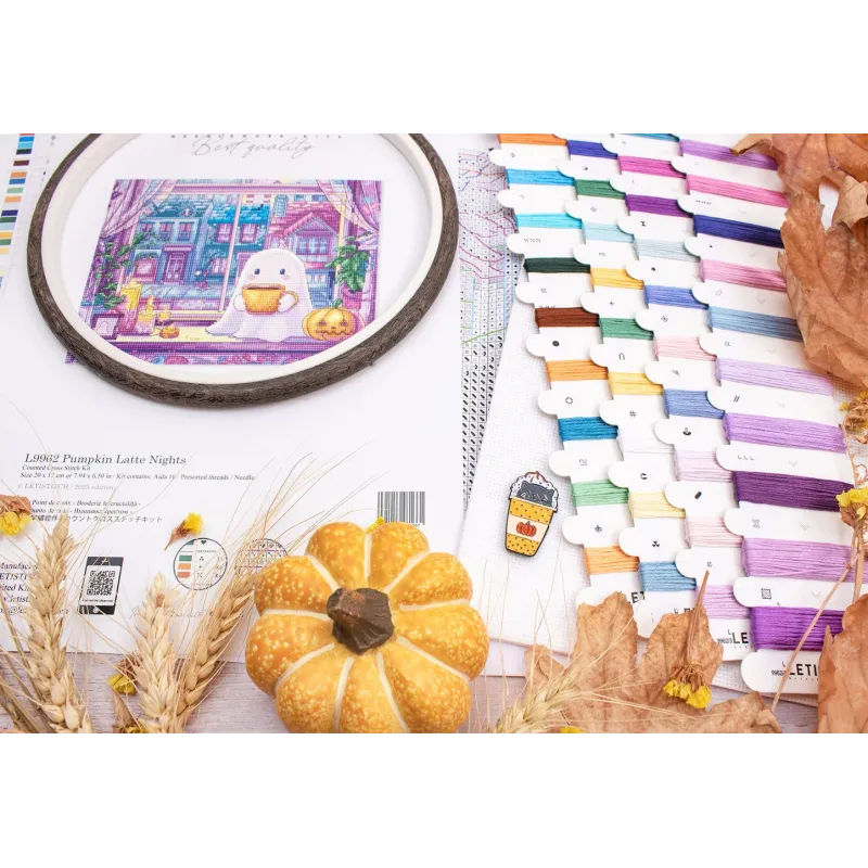 Cross stitch kit "Pumpkin Latte Nights" 20x17 cm SLETIL9962