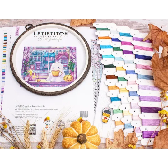 Cross stitch kit "Pumpkin Latte Nights" 20x17 cm SLETIL9962