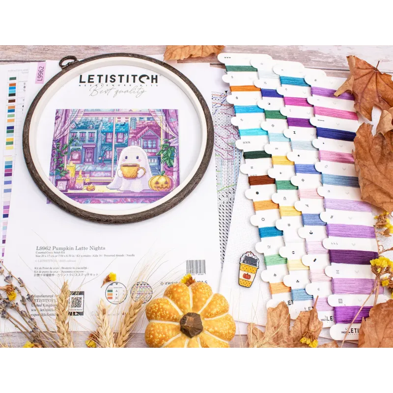 Cross stitch kit "Pumpkin Latte Nights" 20x17 cm SLETIL9962