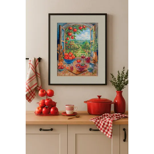 Kryželiu siuvinėjimo rinkiniai „Obuolių rojuje“ 24x32 cm AAH-305