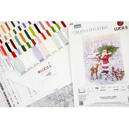 Kit de point de croix. "Père Noël avec arbre" 29 x 38 cm SBU5098