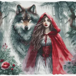 Девушка и Волк-хранитель - Набор для вышивания крестиком AVA-P083