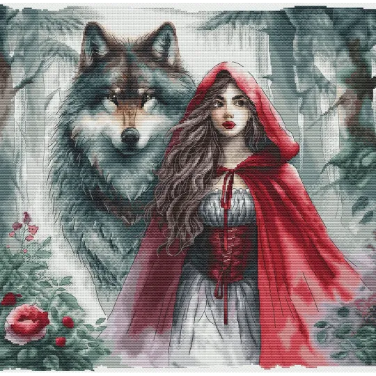 The Young Girl and the Guardian Wolf - Cross Stitch Kit AVA-P083