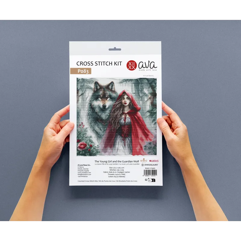 Jauna mergina irglobėjas vilkas - Kryželių siuvinėjimo rinkinys AVA-P083