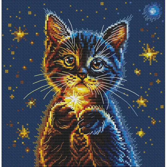 Kit de point de croix compté "Étoiles secrètes du chaton" CDABC8116