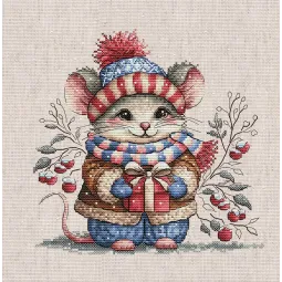 Kleine Maus mit Schal - Kreuzstich-Set AVA-P095