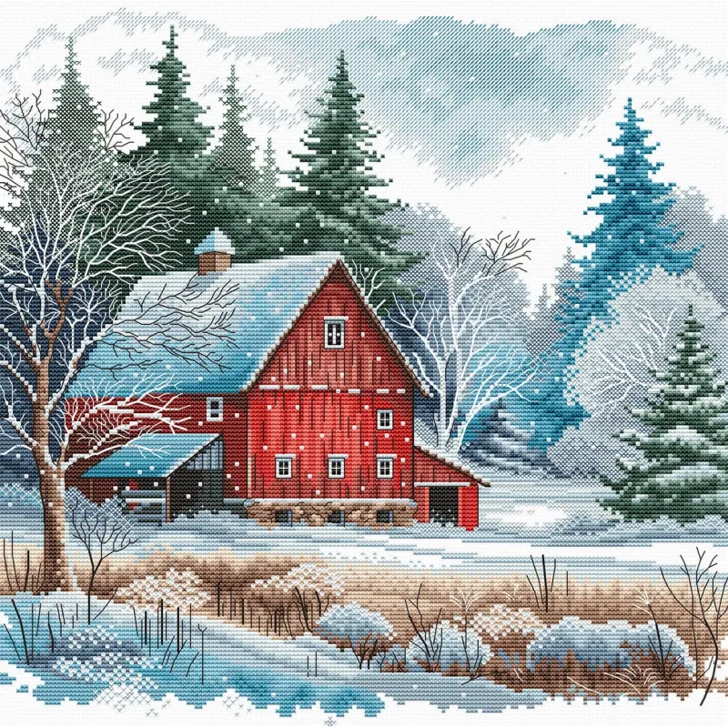 The Red Cabin under the Snow - Cross Stitch Kit AVA-P044