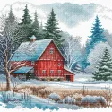 La cabane rouge sous la neige - Kit de point de croix AVA-P044