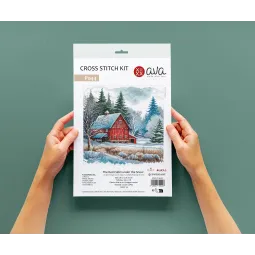 La cabane rouge sous la neige - Kit de point de croix AVA-P044