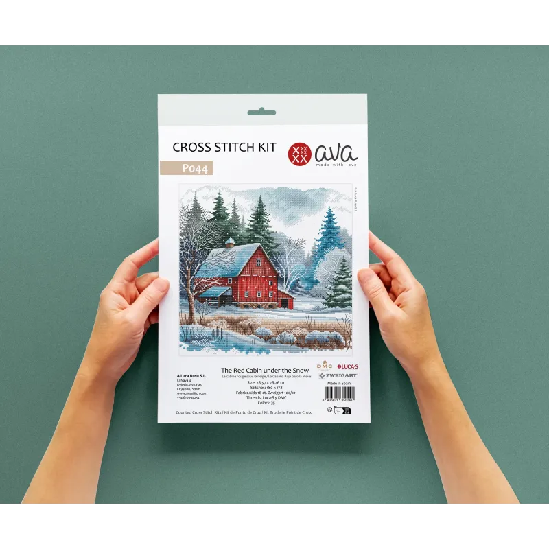 Die rote Hütte unter dem Schnee - Kreuzstich-Set AVA-P044