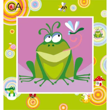 Gobelin-Set mit bedruckter Leinwand 15x15 Frosch und Libelle CDA2010K