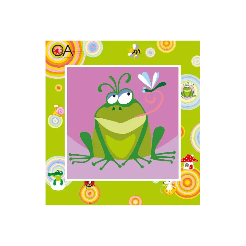 Kit de tapisserie avec toile imprimée 15x15 Grenouille et Libellule CDA2010K