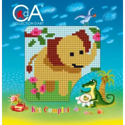 Gobelin-Set mit bedruckter Leinwand 10x10 Elefant CDA1059K