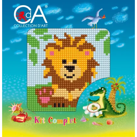 Kit de tapisserie avec toile imprimée 10x10 Lionceau CDA1058K