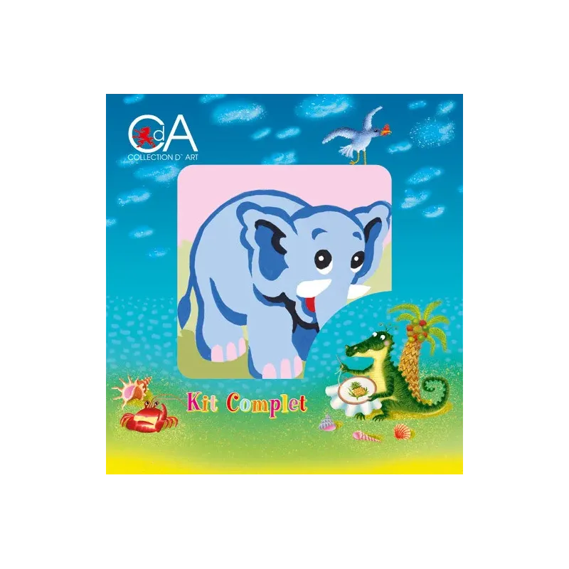 Kit de tapisserie avec toile imprimée 10x10 Elephant CDA1024K