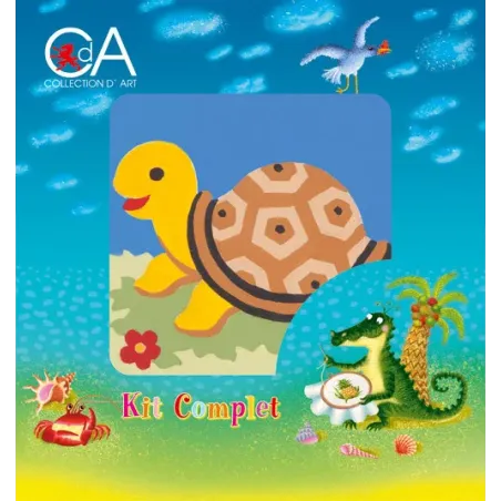 Kit de tapisserie avec toile imprimée 10x10 Tortue CDA1016K