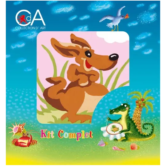 Gobelin-Set mit bedruckter Leinwand 10x10 Känguru CDA1015K