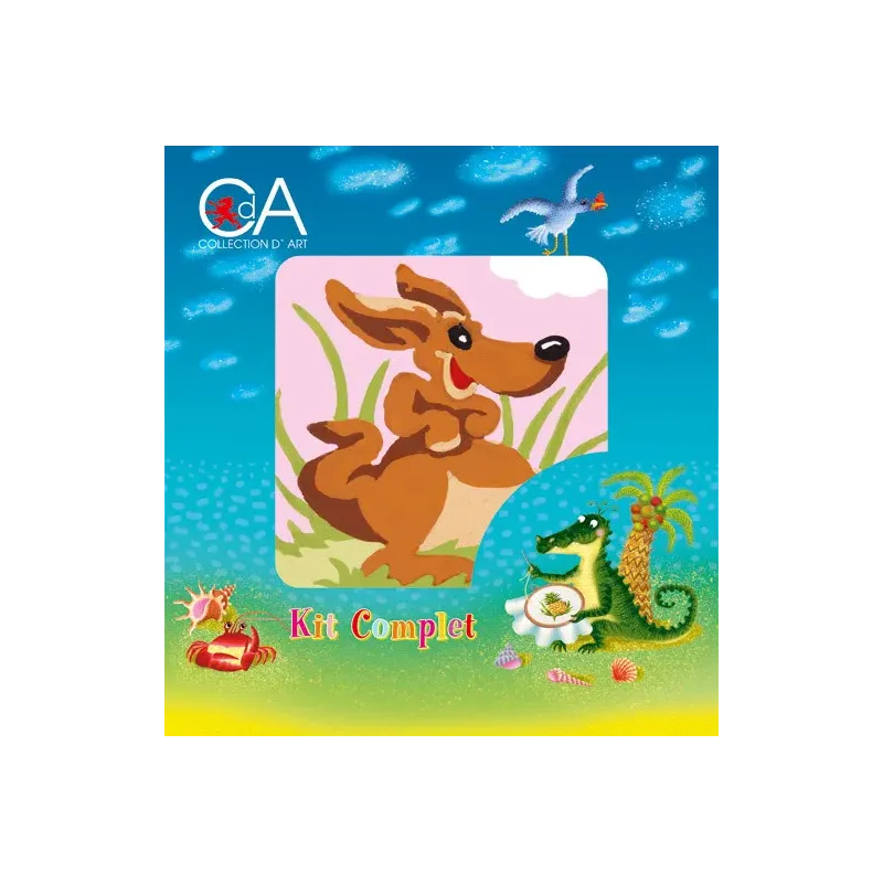 Gobelin-Set mit bedruckter Leinwand 10x10 Känguru CDA1015K
