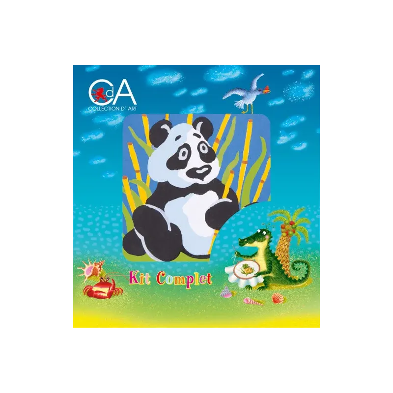 Gobelin-Set mit bedruckter Leinwand 10x10 Panda CDA1013K