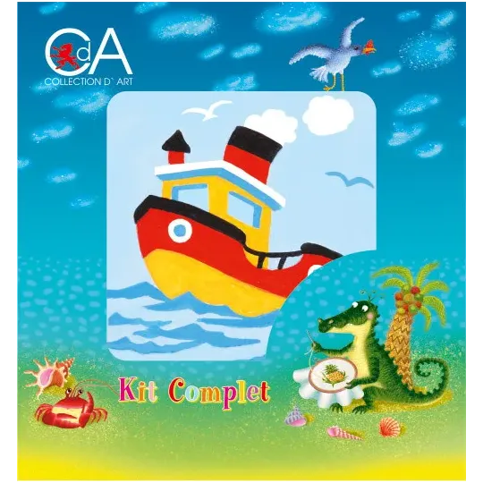 Tapestry Kit with printed canvas 10x10 Tug Boat CDA1006K