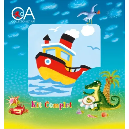 Gobelin-Set mit bedruckter Leinwand 10x10 Tug Boat CDA1006K