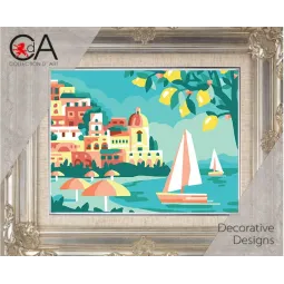 Gobelin-Set mit bedruckter Leinwand 14x18 Landschaft mit Zitronen CDA3387K