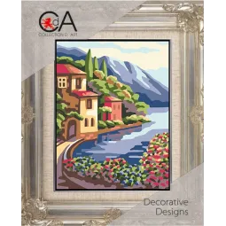 Kit de tapisserie avec toile imprimée 14x18 Ville côtière CDA3380K